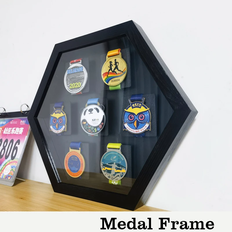 

Wooden Hexagonal Medals Frames for Marathon, Display, Wall Mounted Picture for Sports, Football, Running, Swimming