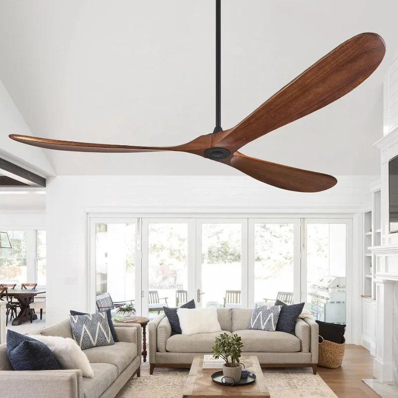 60 Inch Outdoor Ceiling Fans no Light, 3 Blade Solid Wood Ceiling Fan with Remote Control for Patios Living Room Bedroom Porch