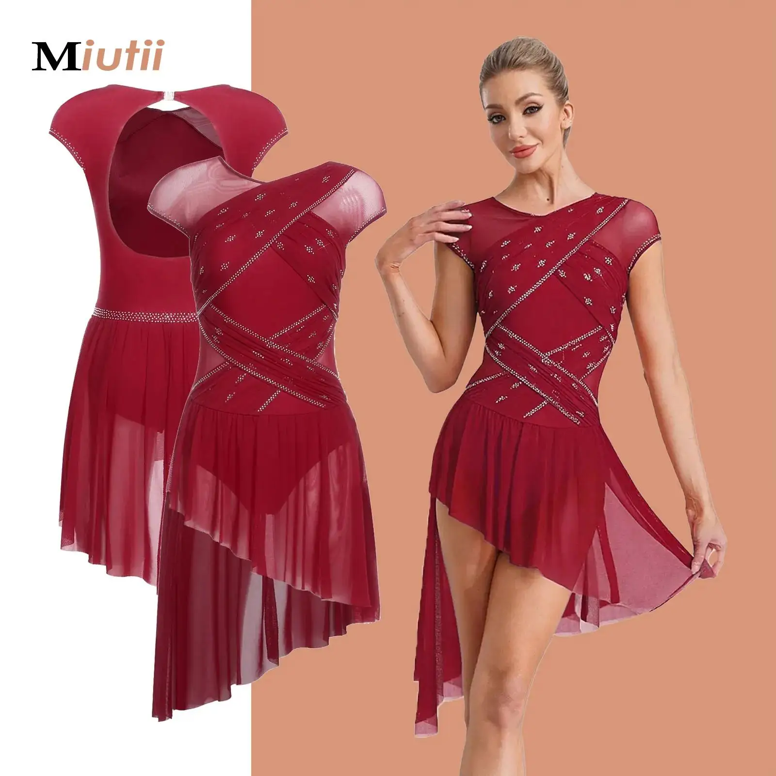 

Womens Gymnastics Artistic Figure Skating Ballet Lyrical Dance Leotards Dress Rhinestones Stage Competition Bodysuit Dancewear