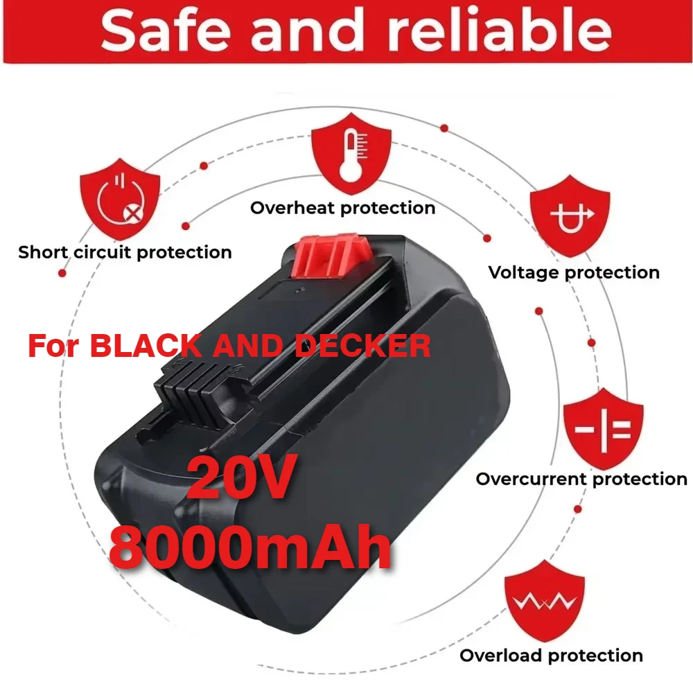 

lithium-ion 20V 8000mAh charging, battery suitable for black and DECKER LB20 LBX20 LBXR20 power tool replacement