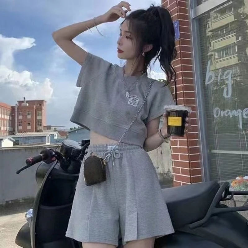 Women's Casual Shorts Set Short Sleeve Two Piece Set Loose Fit Spicy Girl Summer New Arrival Internet Celebrity Complete Set