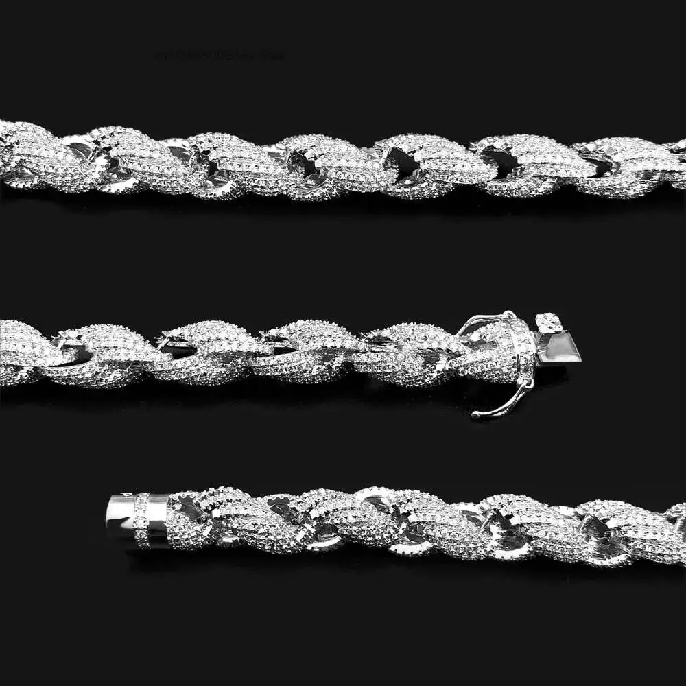 Luxury 925 Sterling Silver 8mm Vvs d Color Iced Out Hip Hop Jewelry Moissanite Rope Chain.
