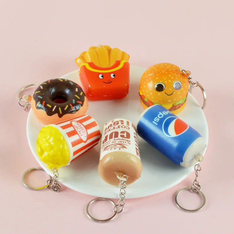 6Pcs Simulated Food Donut Fries Squish Stress Relief Toys for Kids Birthday Party Favors Classroom Rewards Gift Goodie Filler