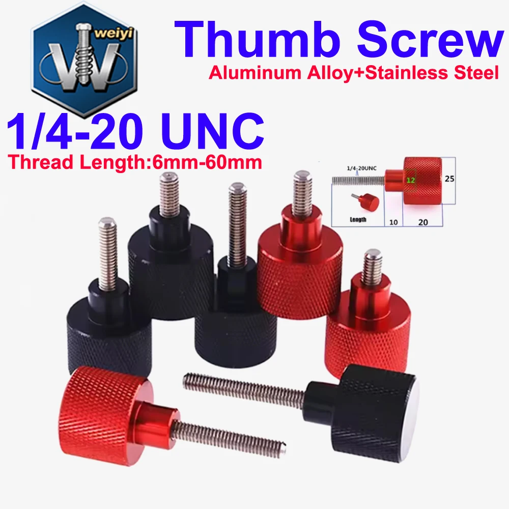 

Weiyi Knurled Thumb Screws UNC 1/4-20*6mm~60mm Aluminium Grip Knob + Stainless Steel Thread For PC Camera Tripod