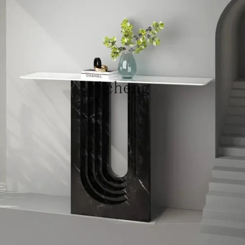CZ-27 Modern Italian Minimalist Entrance Cabinet Slate Light Luxury Home Art Imitation Marble Wall Table