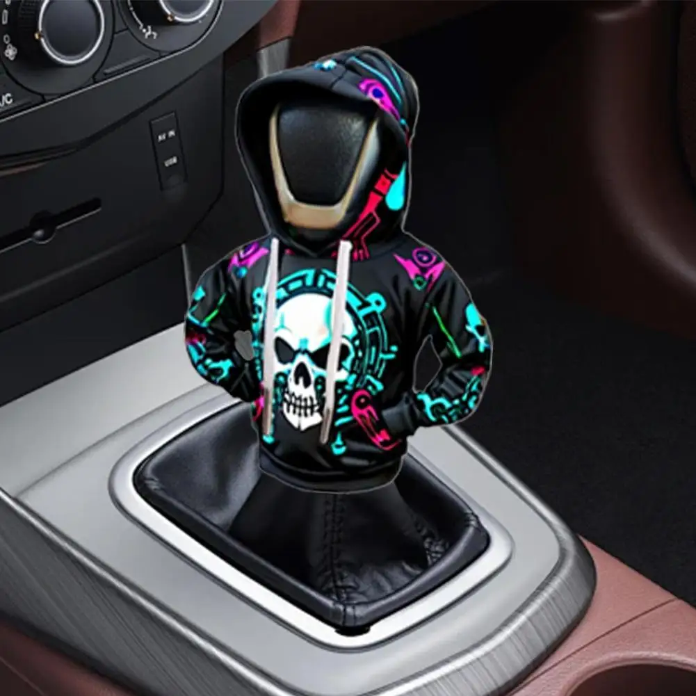 Creative Skull Car Gear Lever Hooded Clothes Car Gear Lever Cover Small Hoodie Car Interior Gear Shift Dust Cover