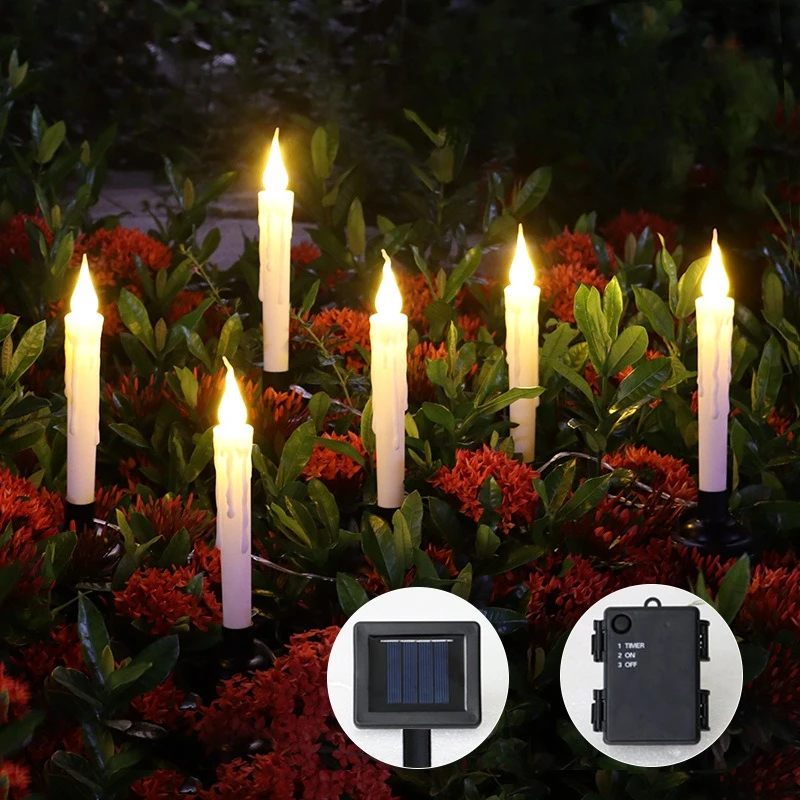 

Outdoor Solar Powered Candle Light Waterproof Battery Box Ground Plug-in Long Pole Solar LED Candle Lamps Courtyard Decoration