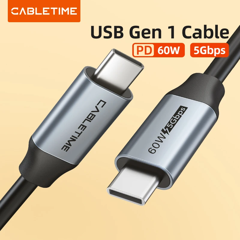 CABLETIME PD 60W USB C Cable to Type C 4K Video USB 3.1 QC 3.0 Fast Charge 5Gbps for Xiaomi 10 Macbook Air Samsung S20 C372