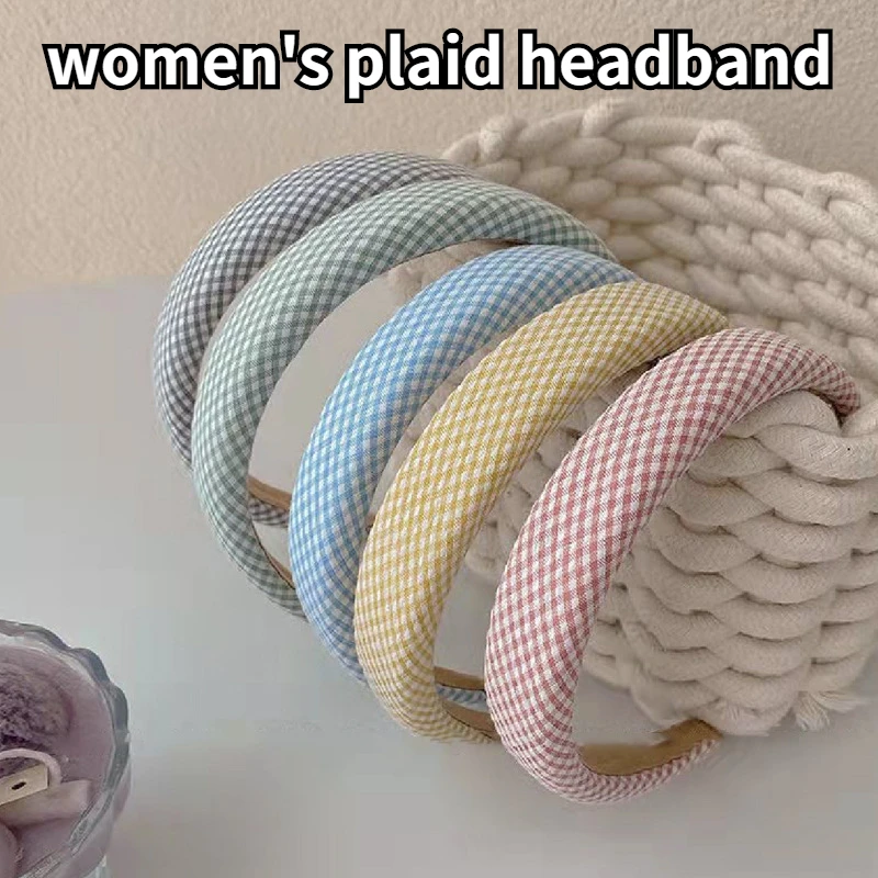 Hair Accessories Plaid Headband Women's Summer Face Wash Headband Sponge Wide-brimmed Headband All-match Face Small Headdress