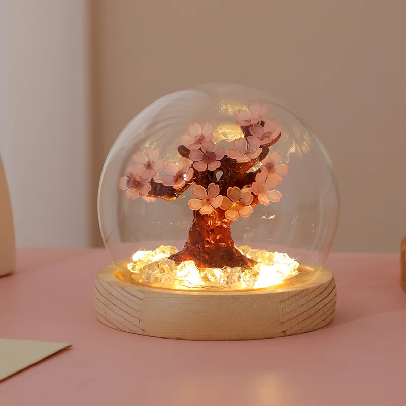 Handmade DIY Cherry Blossom Tree Peach Blossom Night Light Creative Atmosphere Light Bedroom Warm Decoration Ornaments