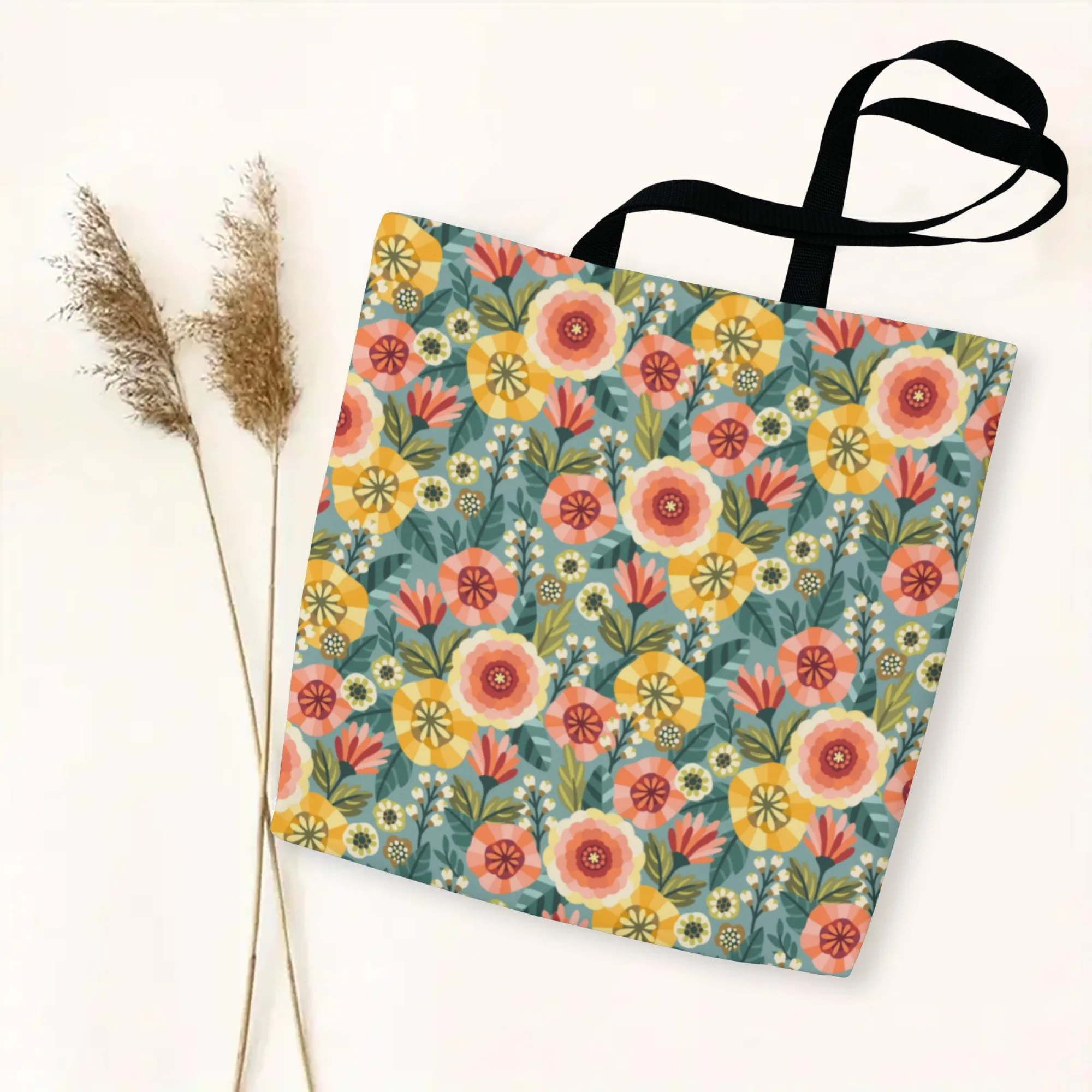 

Women's Retro Floral Canvas Tote Bag Artistic Flower Shoulder Bag Reusable for Daily Street Style Lightweight Durable Handbag