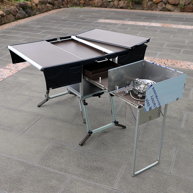 Camp aluminum kitchen and Rv kitchen Bulin C550 Outdoor Equipped Picnic Table Folding Camping Stove Camping Mobile Kitchen