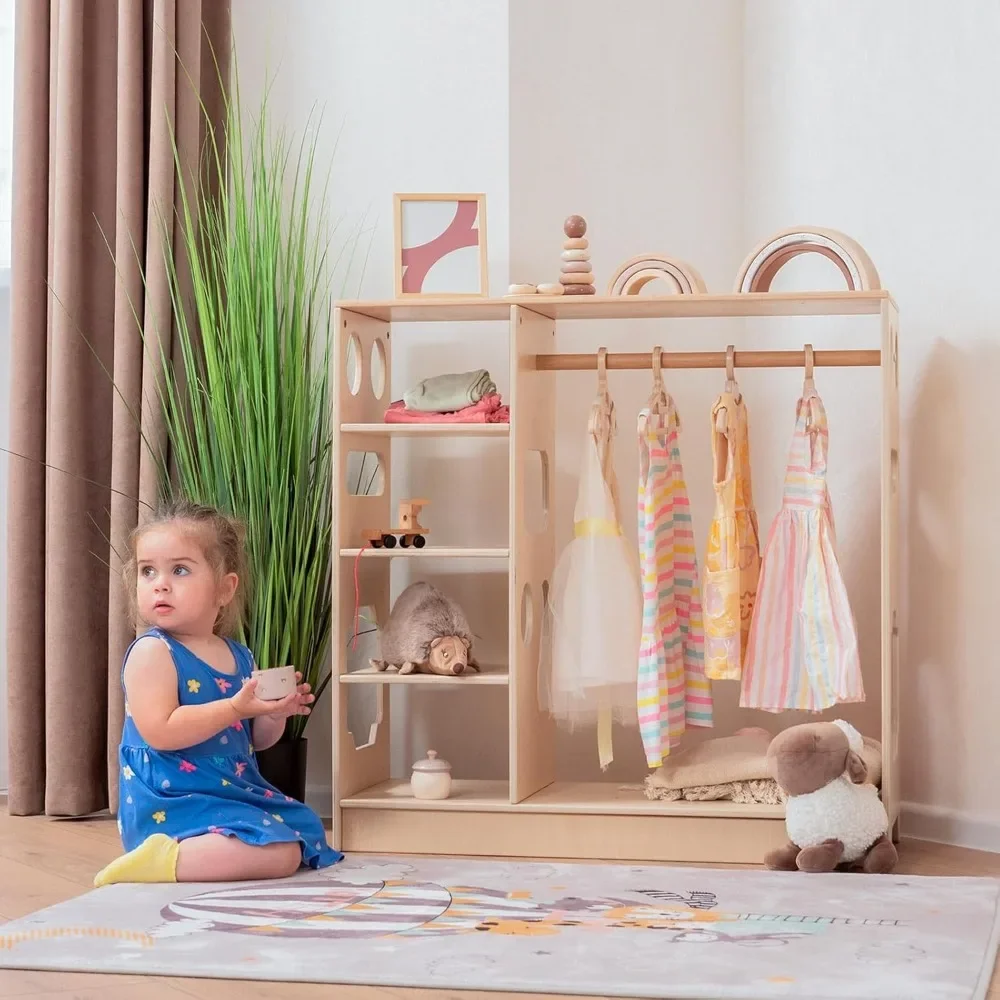 Kindergarderobe, open houten opbergruimte voor kinderen - Montessori-garderobe - Houten, kan ornamenten vasthouden, kindergarderobe