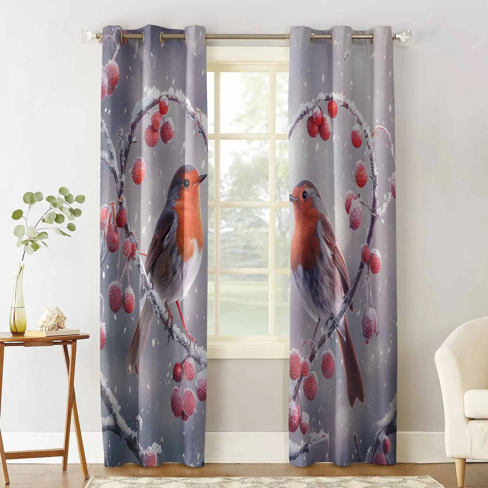 Christmas Snowflake Bird Red Fruit Love Curtains Large Window Window Curtains Curtain Lights Bathroom Bedroom Kitchen Decor