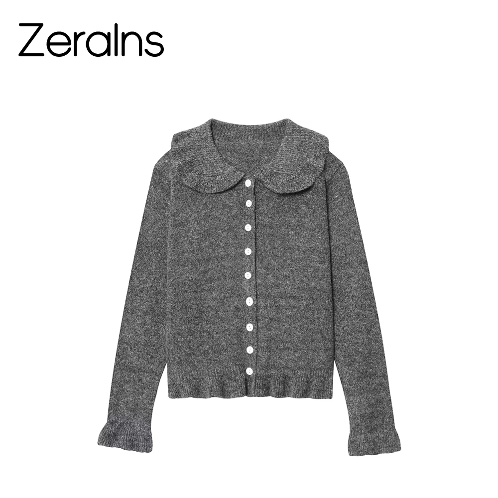 

ZERAINS осенняя новая женская одежда, милый и модный вязаный кардиган с многослойными украшениями и лацканами с длинными рукавами