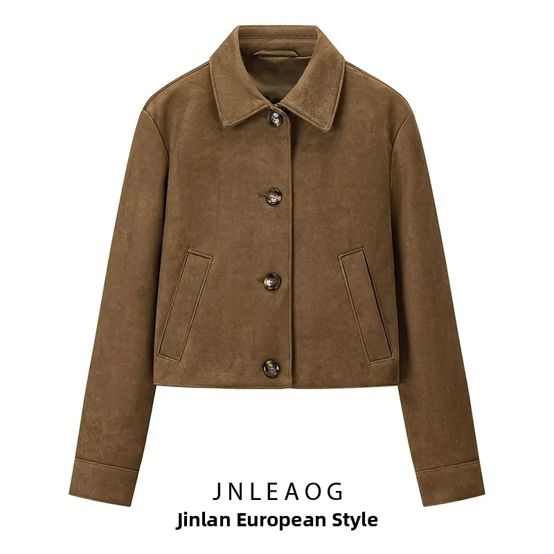 

Fashionable Short Velvet Texture Effect Jacket JNLEAOG Women's Autumn New Style Polyester Long Sleeve Button up Coat