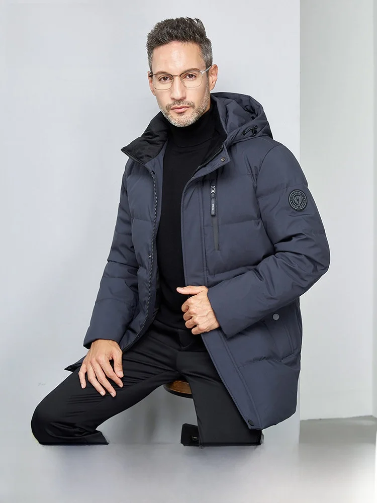 

Мужская удлиненная деловая куртка-пуховик Snow Flying с капюшоном, из полиэфирного волокна, большие размеры, в стиле «папин стиль», осень-зима, хит продаж