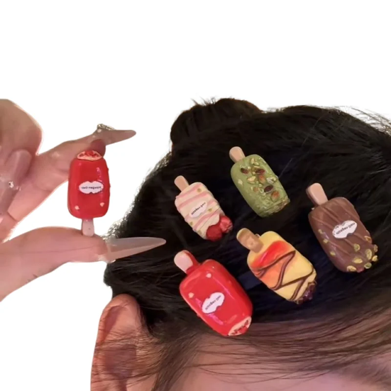

Cute Cream Ice Cream Hair Clip Cartoon Mini Chocolate Design Funny Creative Versatile Hairpin for Women And Children