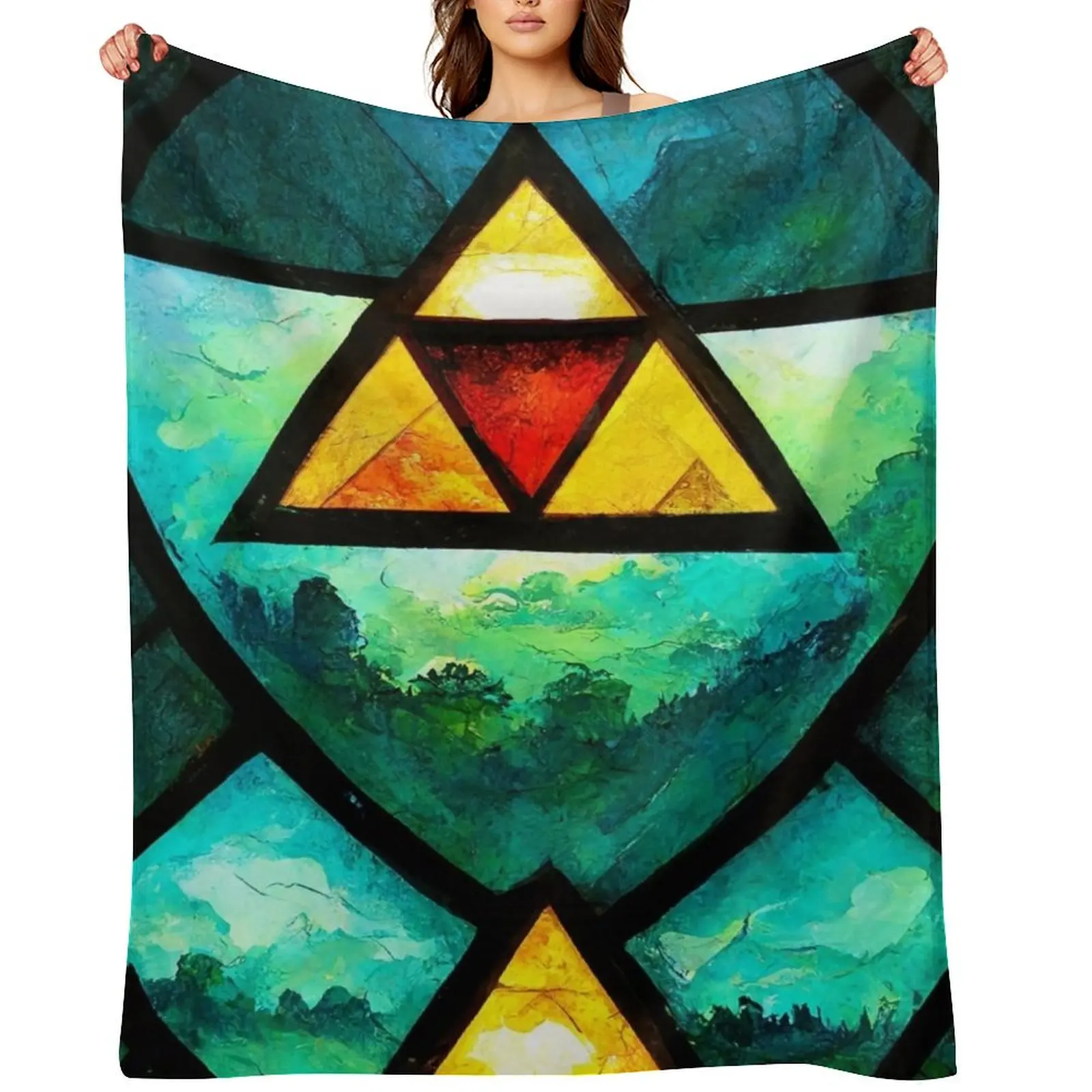

Triforce stained glass window Throw Blanket bed plaid For Decorative Sofa Decorative Beds Moving Blankets