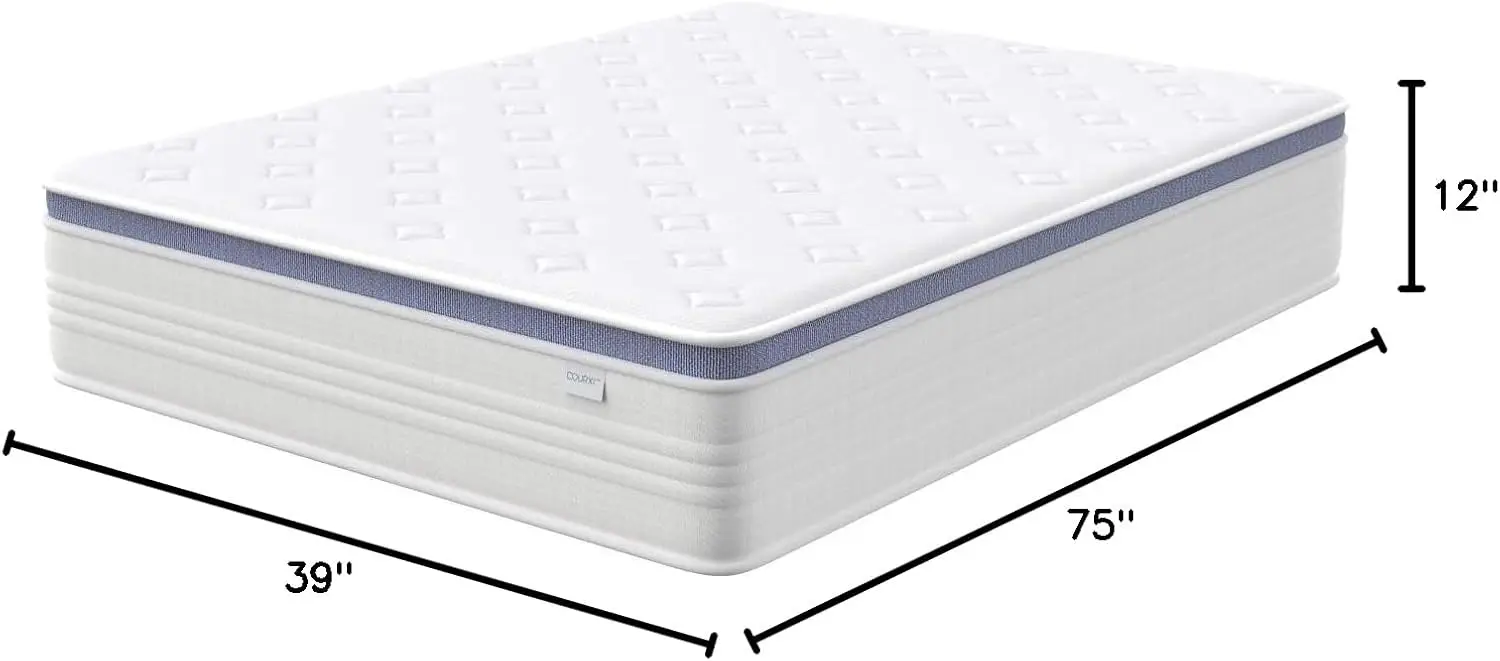 Matelas hybride double 12 pouces, matelas dans une boîte avec mousse à mémoire de forme en gel, ressorts de poche pour support et pression