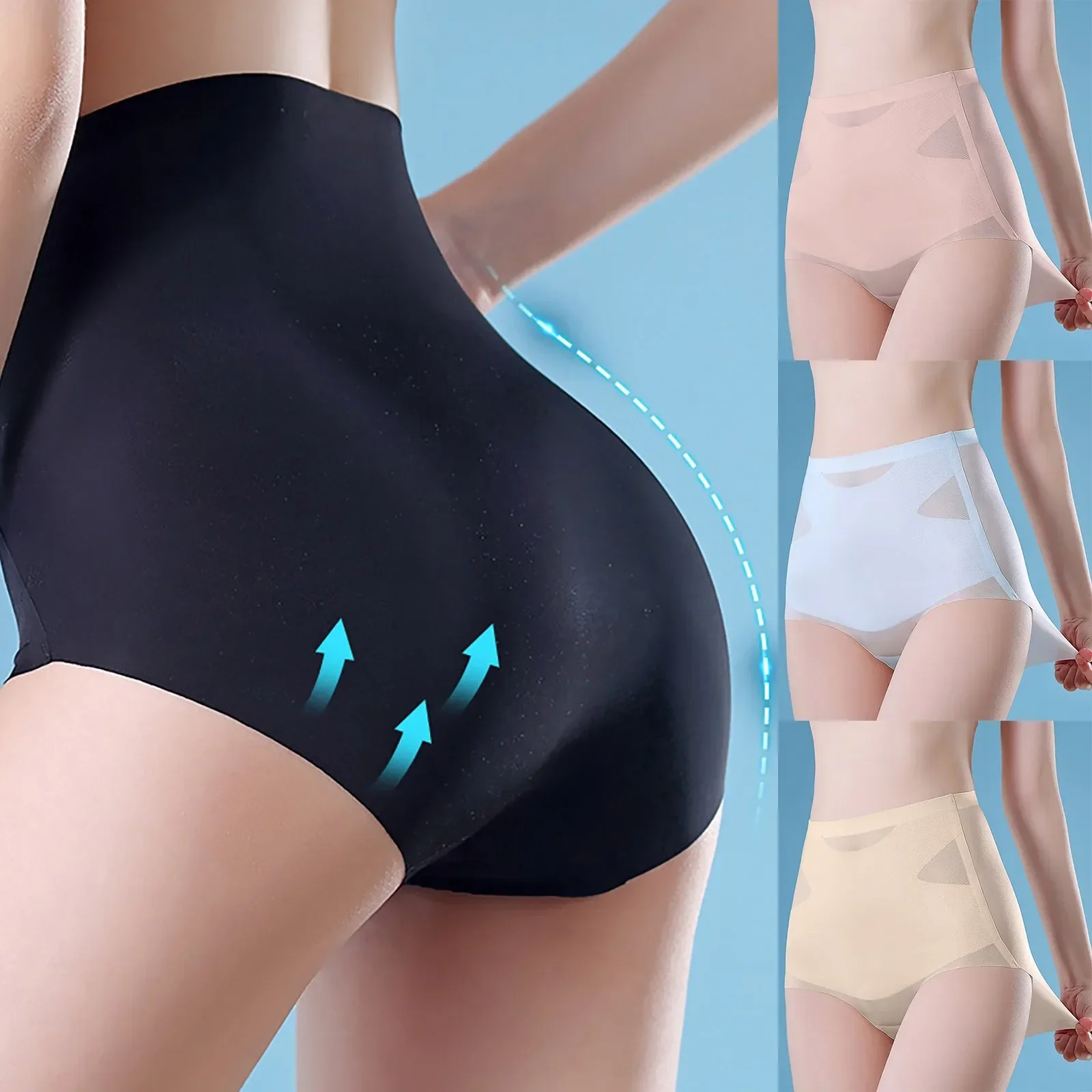 

New Ultra Thin Ice Silk Panties Seamless High Waist Briefs for Women Tummy Control Underwear Shaping Pants Female Lingerie