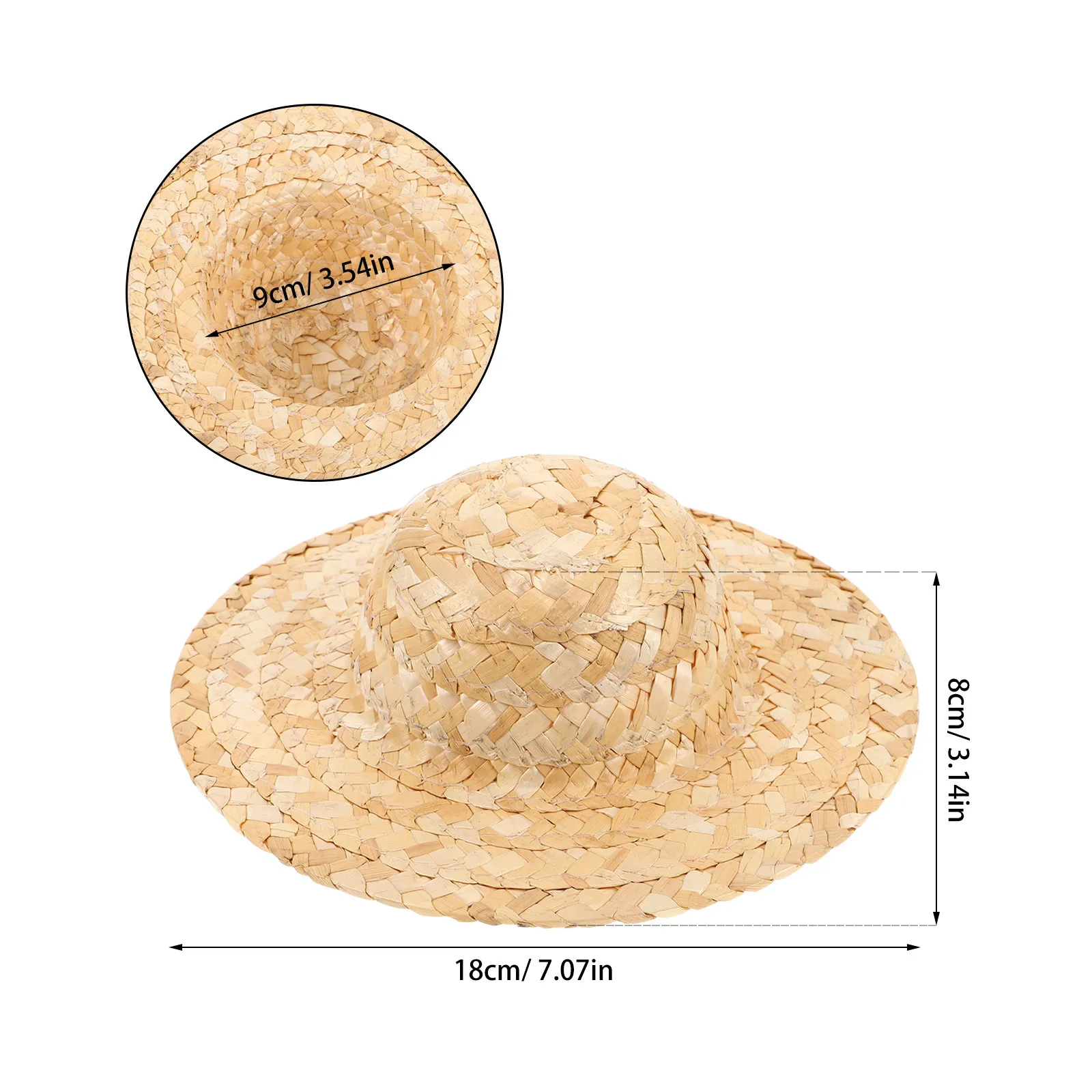 2 piezas de mini sombreros de paja tejidos para accesorios de casa de muñecas, decoraciones de fiesta DIY, mini sombrero para disfraz.