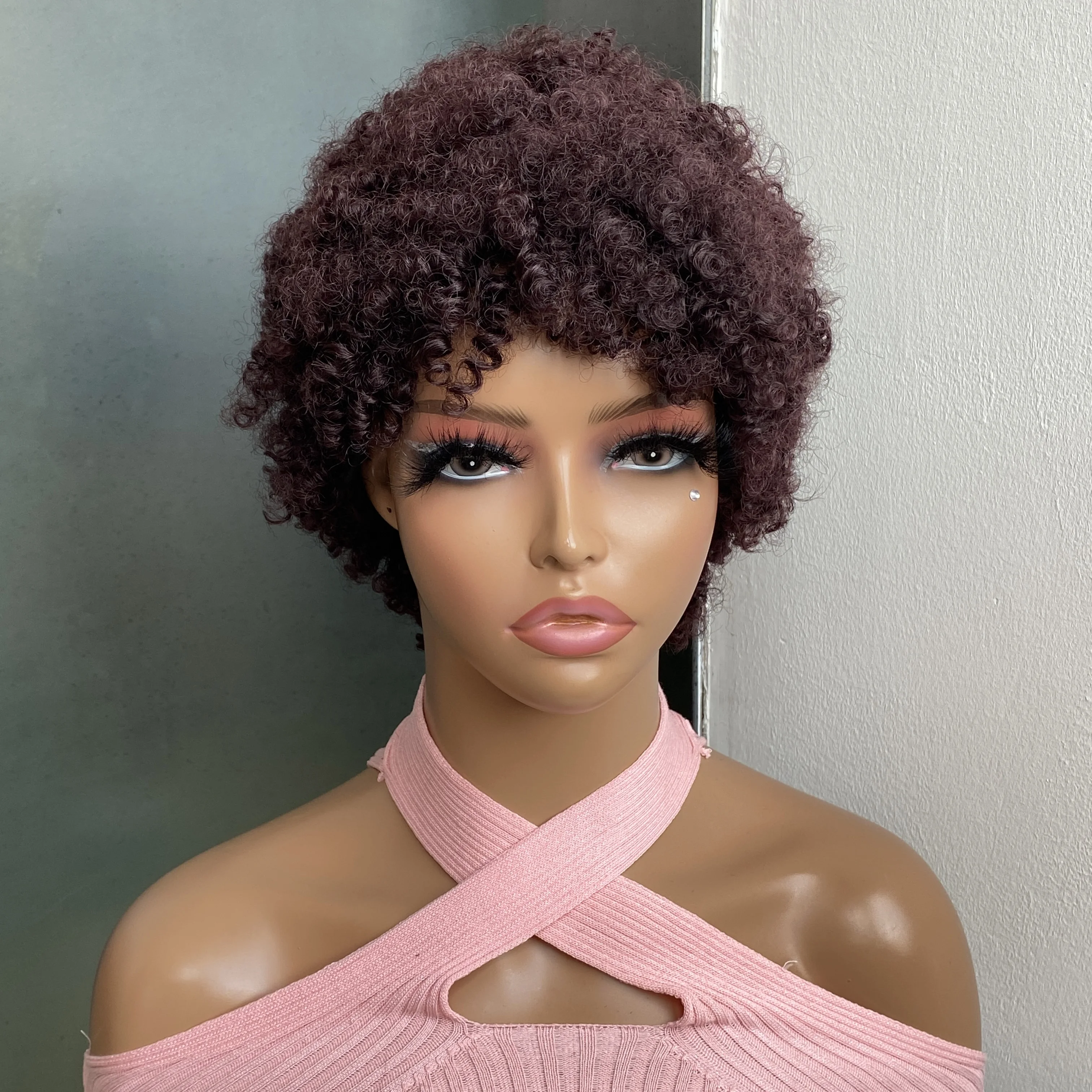 Short Curly Afro Synthetic Wig With Bangs For Women Short Kinky Afro Wigs Natural Heat Resistant Soft Curly Replacement Wig