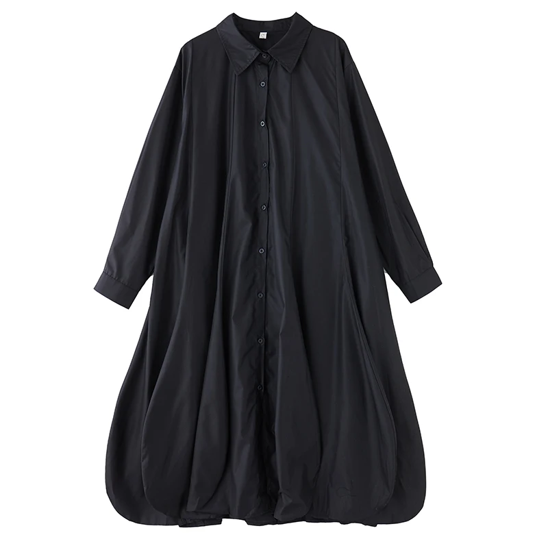 Loose Casual Midi Dr Spring New Sle k Design Sense Asymmetrical Pure Color Slimming Over-Knee Women's Cotton Dr