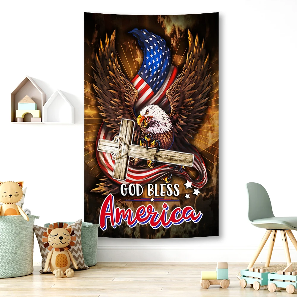 90X150CM Eagle God Bless America Flag Tapestry Room Decoration macrame Tapestry boho decor wall tapestry