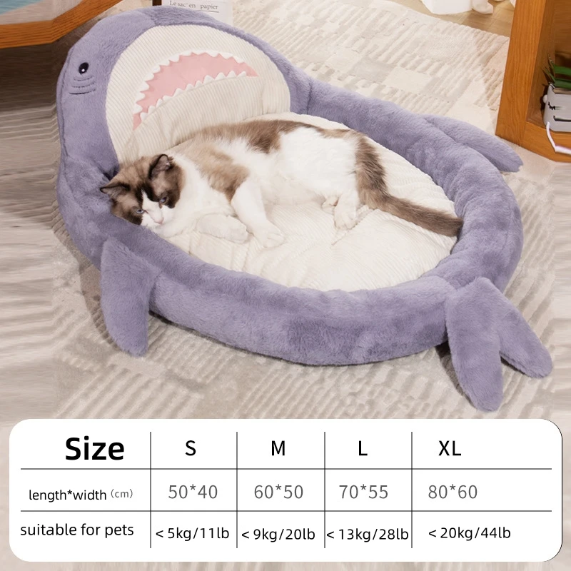 Cartoon Shark Shape Pet Bed Large Size Cat Bed Dog Bed Kennel Comfortable Pet Sleeping Mat Kitten Puppy Sofa Bed Winter Warm