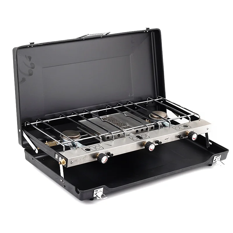 

Outdoor Dual-Burner Gas Stove, 3-Burner Windproof Folding Stove, Portable Folding BBQ Grill, Portable Gas Stove