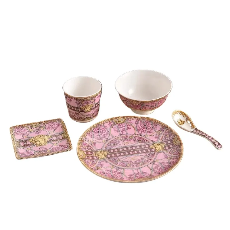 

New bone china dishes, plates, spoons, spoons, tableware, 10-piece set, wedding housewarming gift bowls, plates