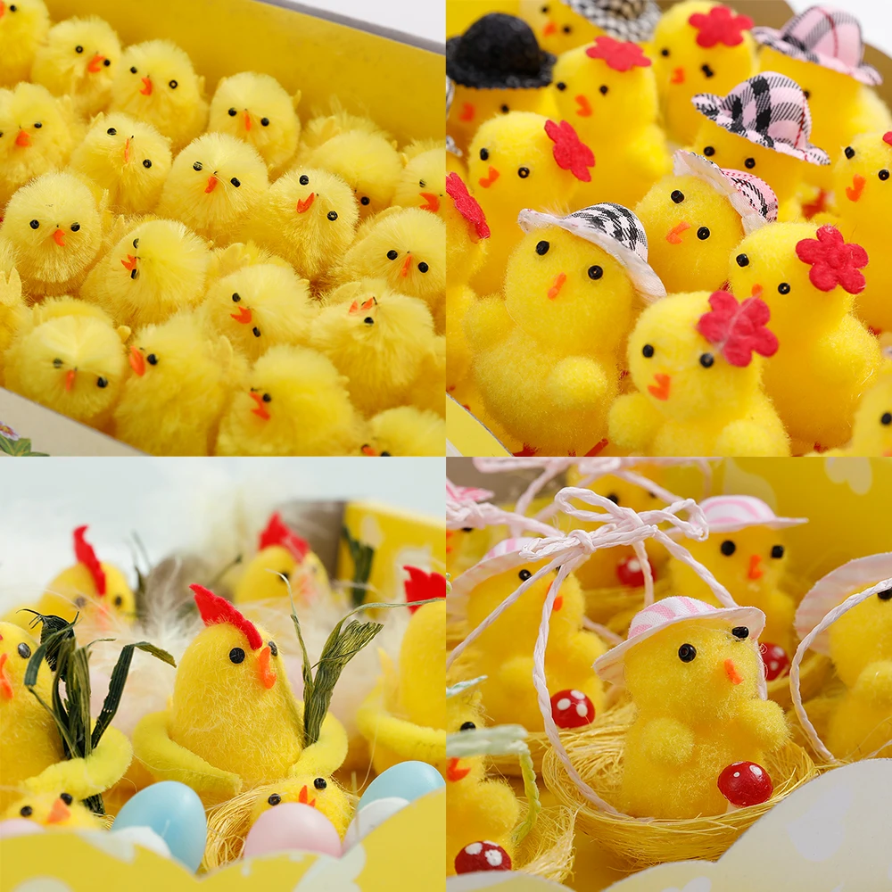 Easter Yellow Mini Chick Simulation Plush Cute Chicken Egg Basket Ornament Spring Home Garden Deco Children Birthday Easter Gift