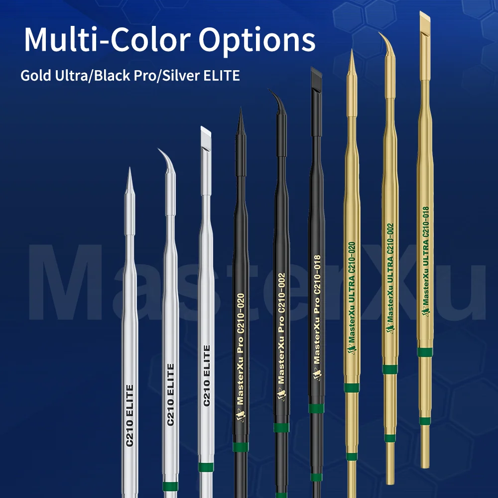 Imagem -05 - Masterxu Precision C210 002 020 018 Pontas de Ferro de Solda Série Ouro Uitra Silver Elite para Aixun Jbc Sugon Gvm Ferramentas de Soldagem