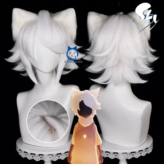 Sky Children of The Light New Arrival Cosplay White 32cm Cat Haircut Wig with Ears Fashion Game Party Comic Con Aurora Season