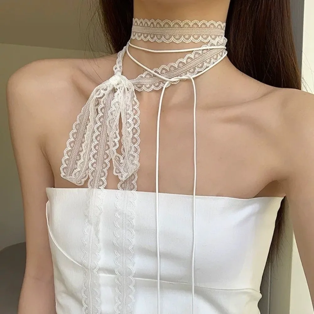 

New Gothic Lace Choker Necklace Layered Design Ballet Style Clavicle Chain Stacked Y2k Silk Scarf Jewelry