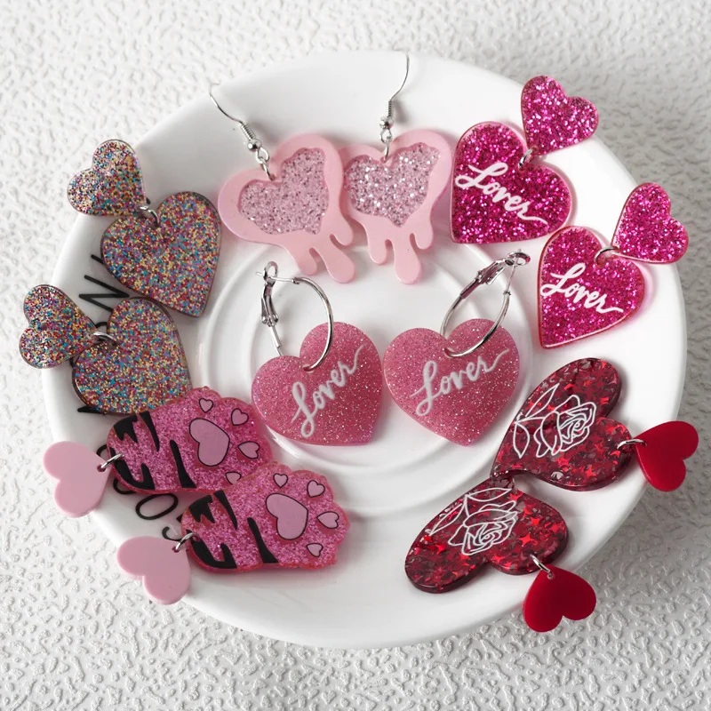 

New Hot selling Valentine's Day Love Shining Love Earrings for Women's Acrylic Heart shaped Earrings Pendant