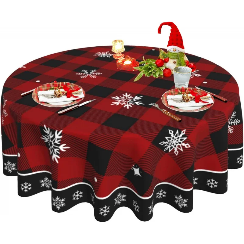 

Christmas and Winter Snowflake Buffalo Grid Round Tablecloth 60X60cm Kitchen Living Room Holiday Party Decoration Table Mat