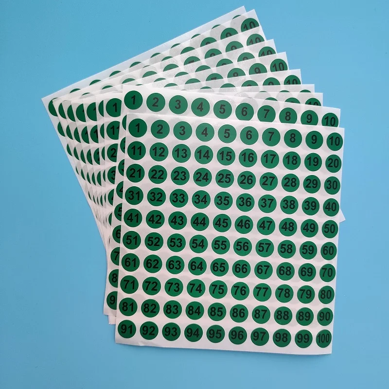 10 Sheets Green 1cm  Paper Number Sticker 1-100 Serial Consecutive Number Labels Self-adhesive Round Sticker