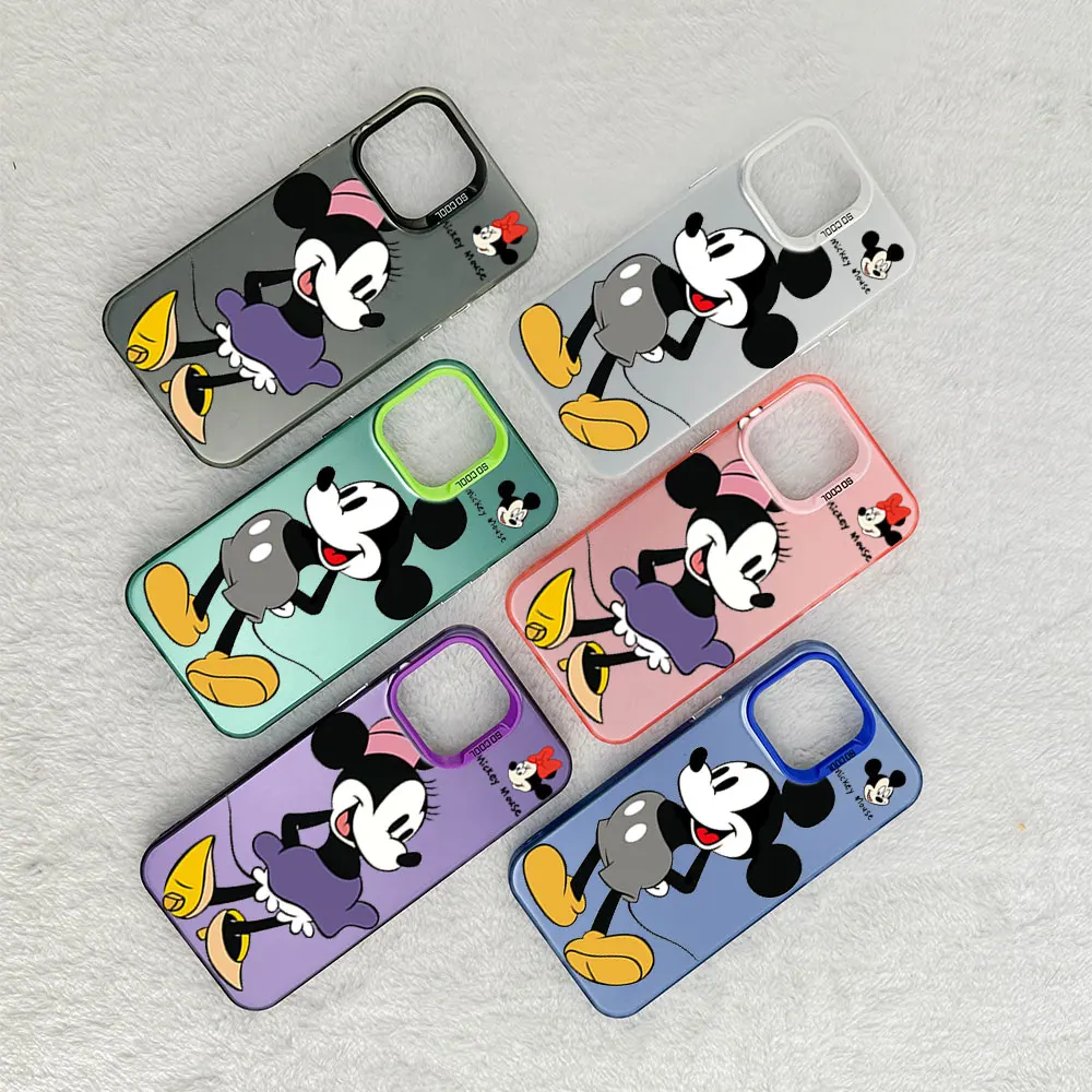 MINISO Mickey M-Minnie Phone Case for iPhone 12 11 13 14 16 15 Pro Max Plus Laser Cover