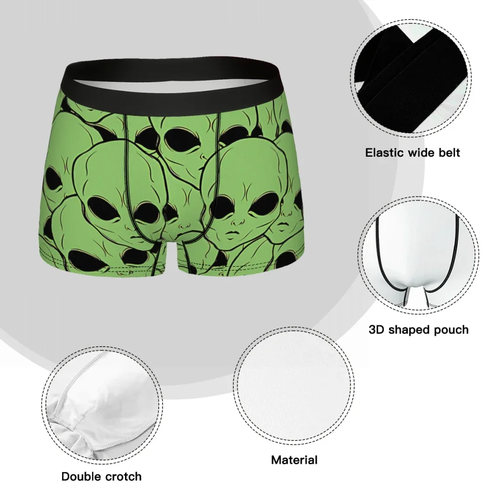 Alien UFO Padrão Cuecas, Calcinhas de Algodão Masculino, Roupa Interior Sexy, Shorts Boxer, Cuecas, Bando de Aliens