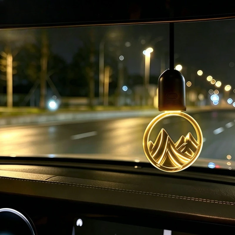 New Car Led Night Light Ambient Pendant Jinshan Snow Mountain Decorative Car Rearview Mirror Glow