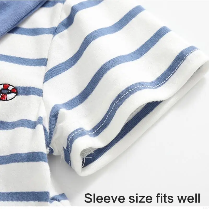  Striped Sailor Neck Dress For Girls Cotton Casual Dress Machine Washable Short Sleeve Summer Performances Outfit