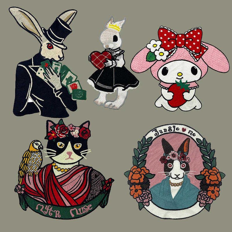 Cartoon Fashion Cat Rabbit Embroidered Patches For DIY Clothing T Shirt Sew On Accessories Applique，Animal Badge