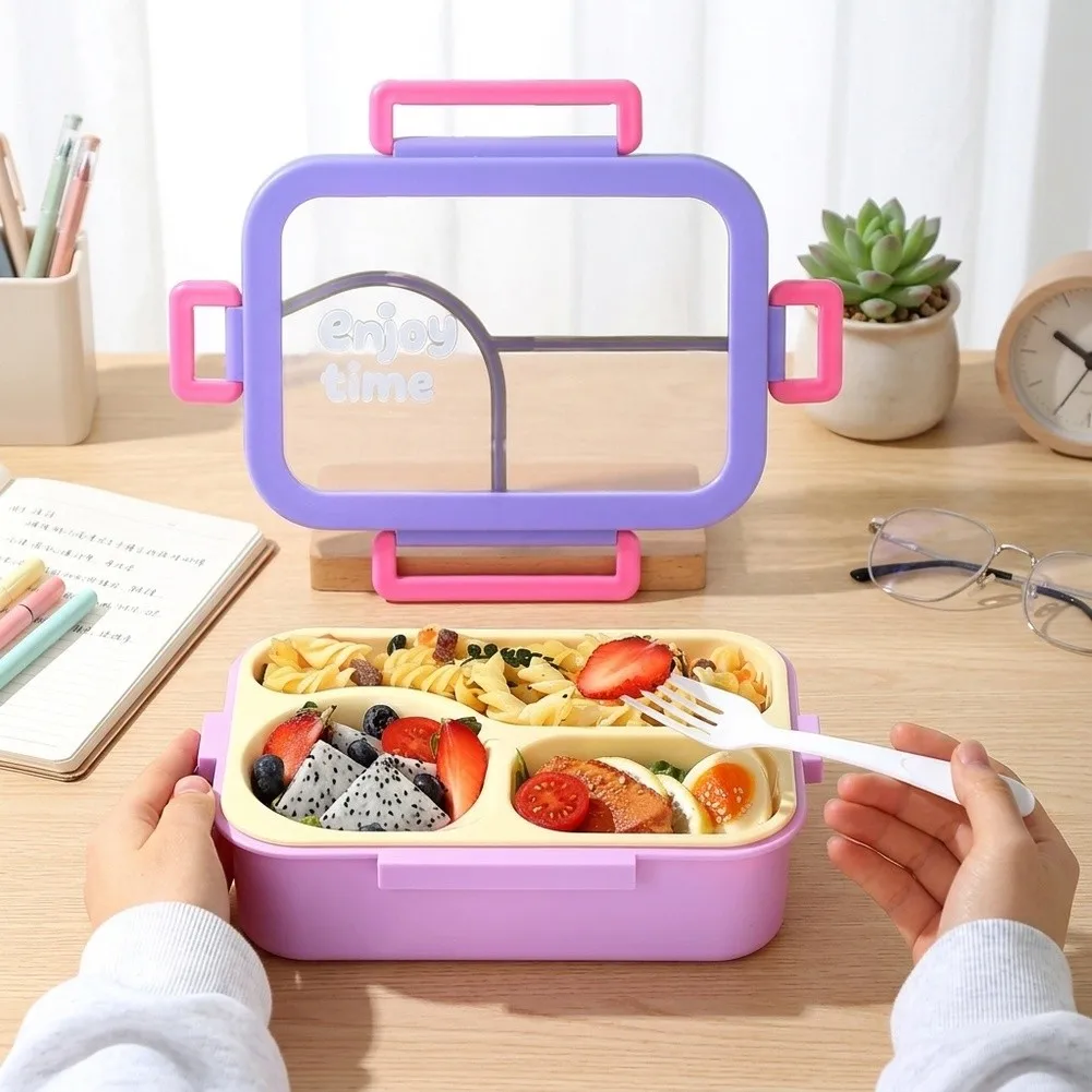 Blue/Green/Purple Lunch Box Stainless Steel Portable Food Storage Box 3-Compartment Meal Prep Containers For School Office