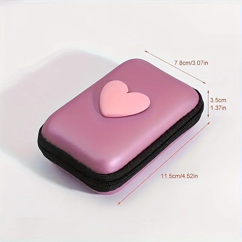 3D Love Heart Headphone Data Cable Storage Bags Charger Power Bank Rectangular Box Zipper Bag Pocket Pouch