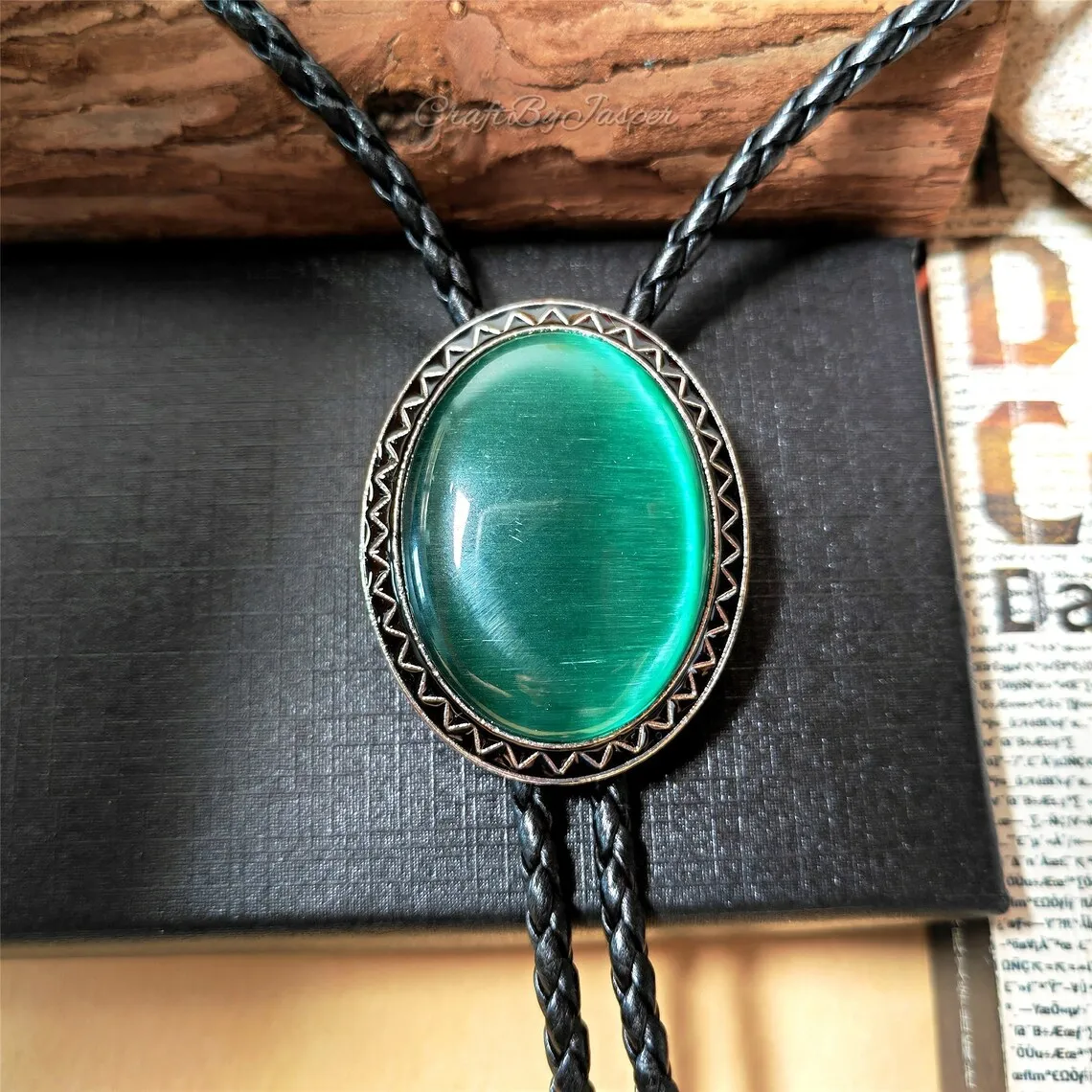 Dark Green Jade - Mens Bola BOLO Tie - Wedding Necklace for Men Women Groomsmen Bridegroom - Western Cowboy Necktie