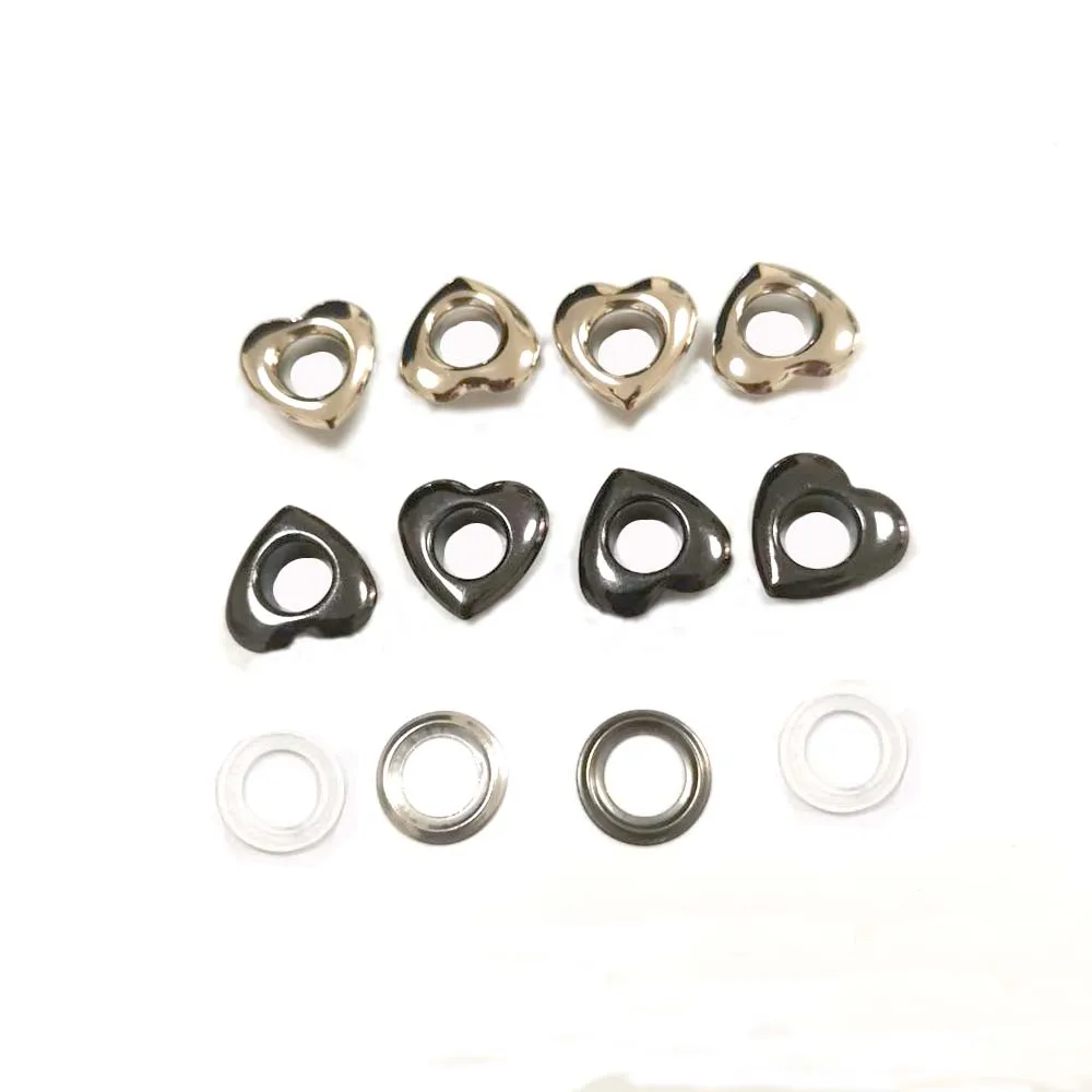 200Sets/Lot Inner Hole 6mm Metal Brass Eyelets +Washer HEART Shape Metal Grommets Silver/Black nickle free ship JE-010