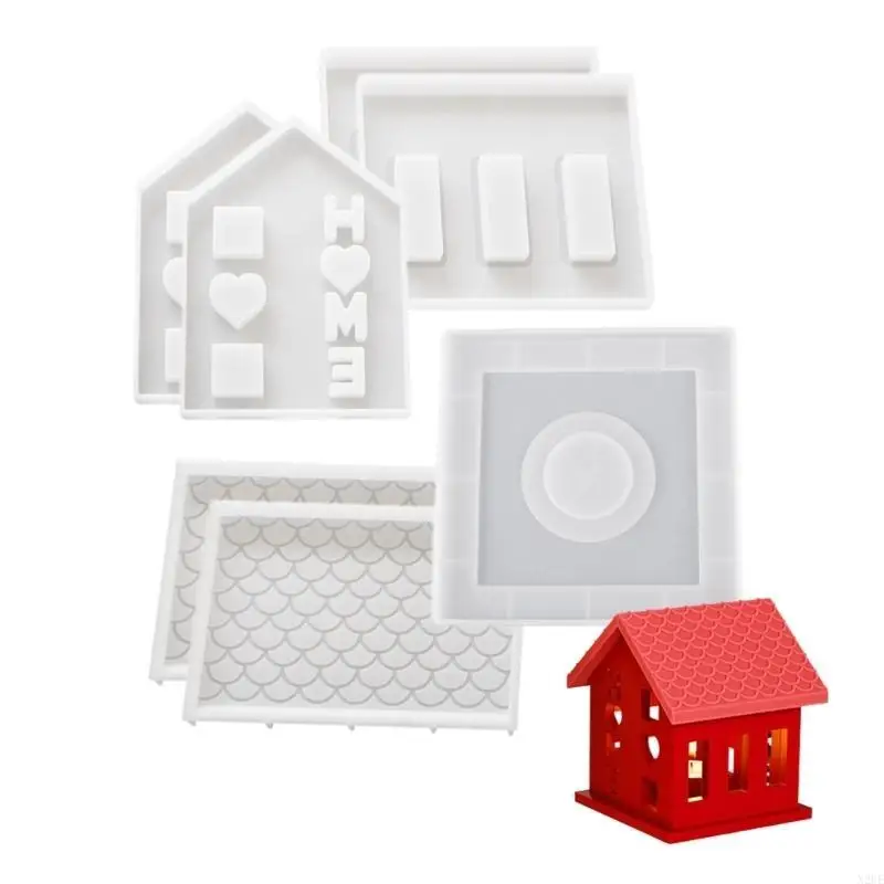 

N2UE Candlestick Silicone Mold House Shaped Holder Molds DIYs Concrete Gypsum Resin Molds Wedding Home Decorations