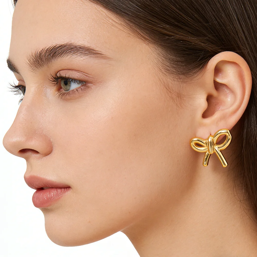 Bow Stainless Steel Earrings For Women Retro Simple Accessories Ladies Dating Party Design Accessories Jewelry Gift